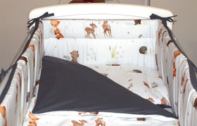 Reunapehmuste + pussilakanat pinnasänkyyn, Ketut ja Pöllöt / grafiitti