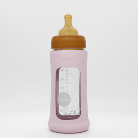 Hevea - Wide Neck tuttipullo luonnonkumisella suojalla 250ml, Pink