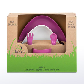 eKoala -ruokailusetti, pinkki/valkoinen, 5 osaa