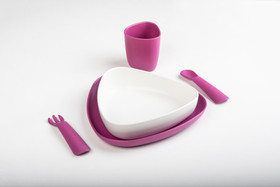 eKoala -ruokailusetti, pinkki/valkoinen, 5 osaa