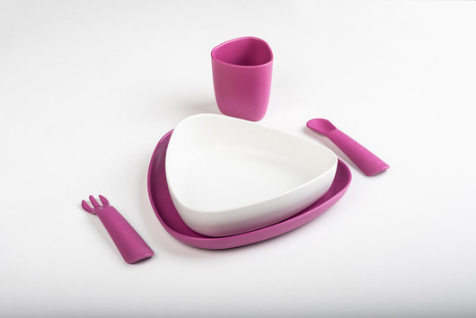 eKoala -ruokailusetti, pinkki/valkoinen, 5 osaa