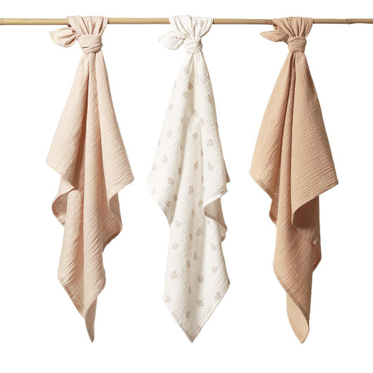 Harsopaketti, rypytetty musliinipuuvilla, beige, 3 kpl,  70x70cm