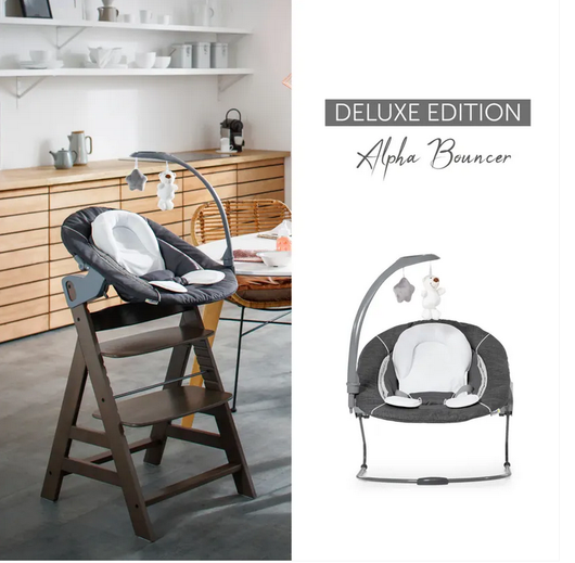 Hauck Alpha+ -syöttötuolisetti; syöttötuoli ja babysitter -Deluxe Grey