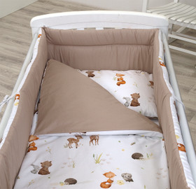 Pussilakanasetti, Eimi, latte / metsäneläimet, 100x135cm + 40x60cm