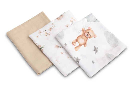 Harsopaketti, beige/nallet, 3 kpl, puuvilla, 70x80cm - SENSILLO