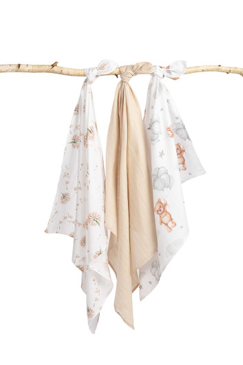 Harsopaketti, beige/nallet, 3 kpl, puuvilla, 70x80cm - SENSILLO