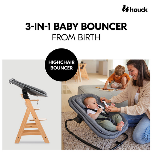Hauck Alpha+ -syöttötuolisetti Dark Grey; syöttötuoli ja babysitter