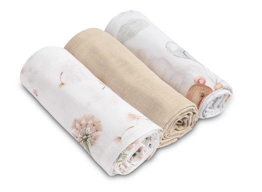 Harsopaketti, beige/nallet, 3 kpl, puuvilla, 70x80cm - SENSILLO