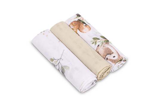 Harsopaketti, metsäneläimet/beige, 3 kpl, puuvilla, 60x80cm - SENSILLO