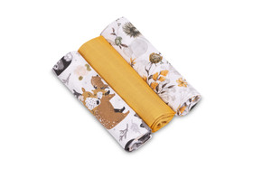 Harsopaketti, isot metsäneläimet/okra, 3 kpl, puuvilla, 60x80cm