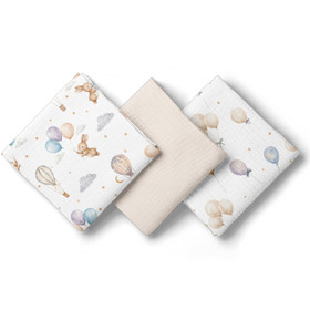 Harsopaketti, 3 kpl, musliinipuuvilla, 70x70cm, Bocioland