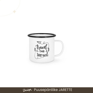 Kuvamuki, emalimuki valkoinen mustalla reunalla