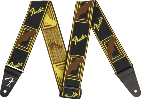 Fender WeighLess Monogram Strap Black/Yellow/Brown kitarahihna (uusi)