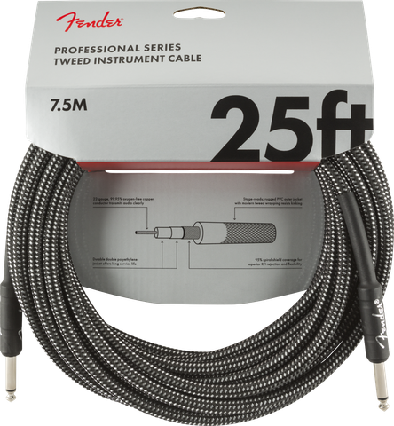 Fender Professional 25 ft  Gray Tweed instrumenttijohto 7,5 m (uusi)