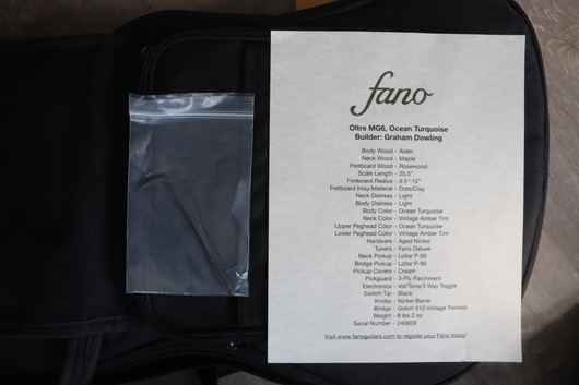 Fano MG6 Oltre Lollar P-90 Ocean Turquoise 2024 + gigbag (käytetty)