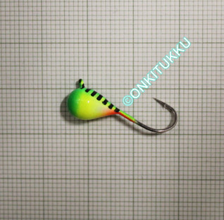Volfram mormyshka 7 mm #4 krok, gul, grön, nr 28
