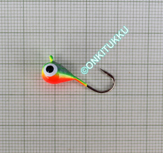 Volfram mormyshka 7 mm #4 länk grön, orange, nr 37