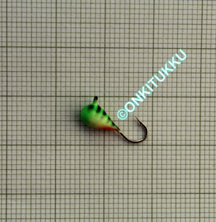 Volfram-mormyshka 4 mm #12 lülid rohelise-oranži triibuga, nr 47