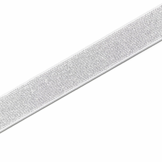 Glitterikuminauha 25mm, valk/hopea