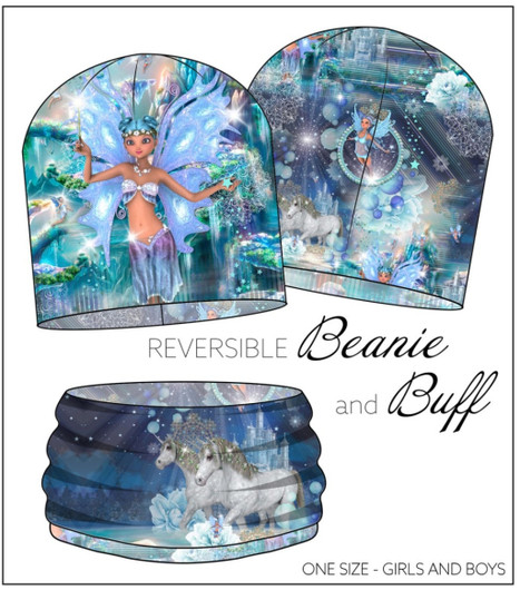 Keiju ja yksisarvinen pipo ja tuubihuivi, ompelusetti, joustocollege