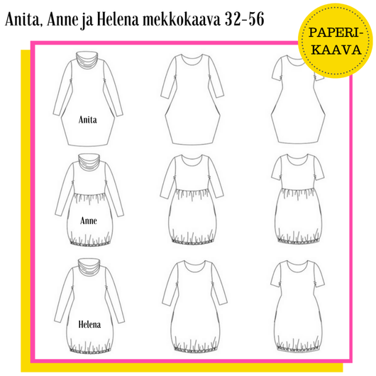 Unelmallinen Anita, Anne ja Helena mekkokaavat (Paperikaava)