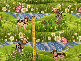 Piirretyt lehmät pellolla Trikoo