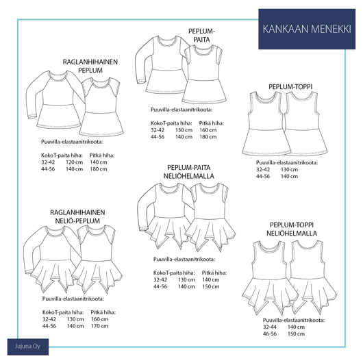 Naisten peplum-paidat 32-56 Paperikaava