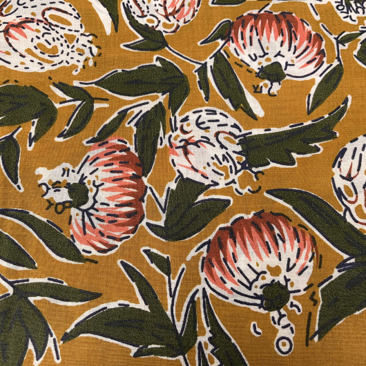 Puuvillakangas Punertavat kukkaset